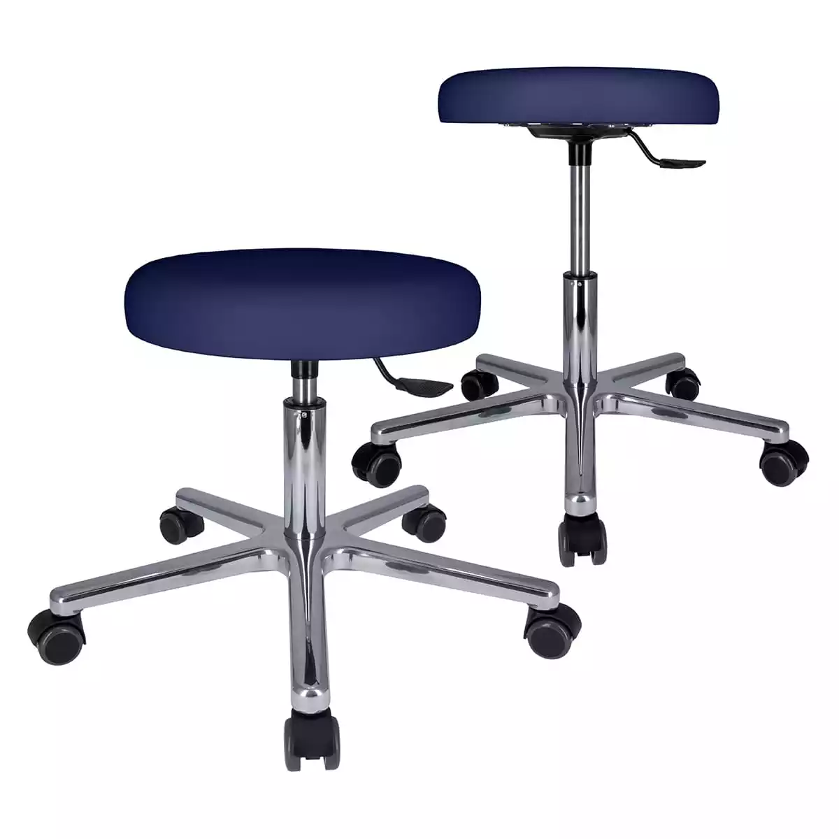 Tabouret à roulettes pivotant avec piétement en aluminium Tabouret à roulettes pivotant avec piétement en aluminium
