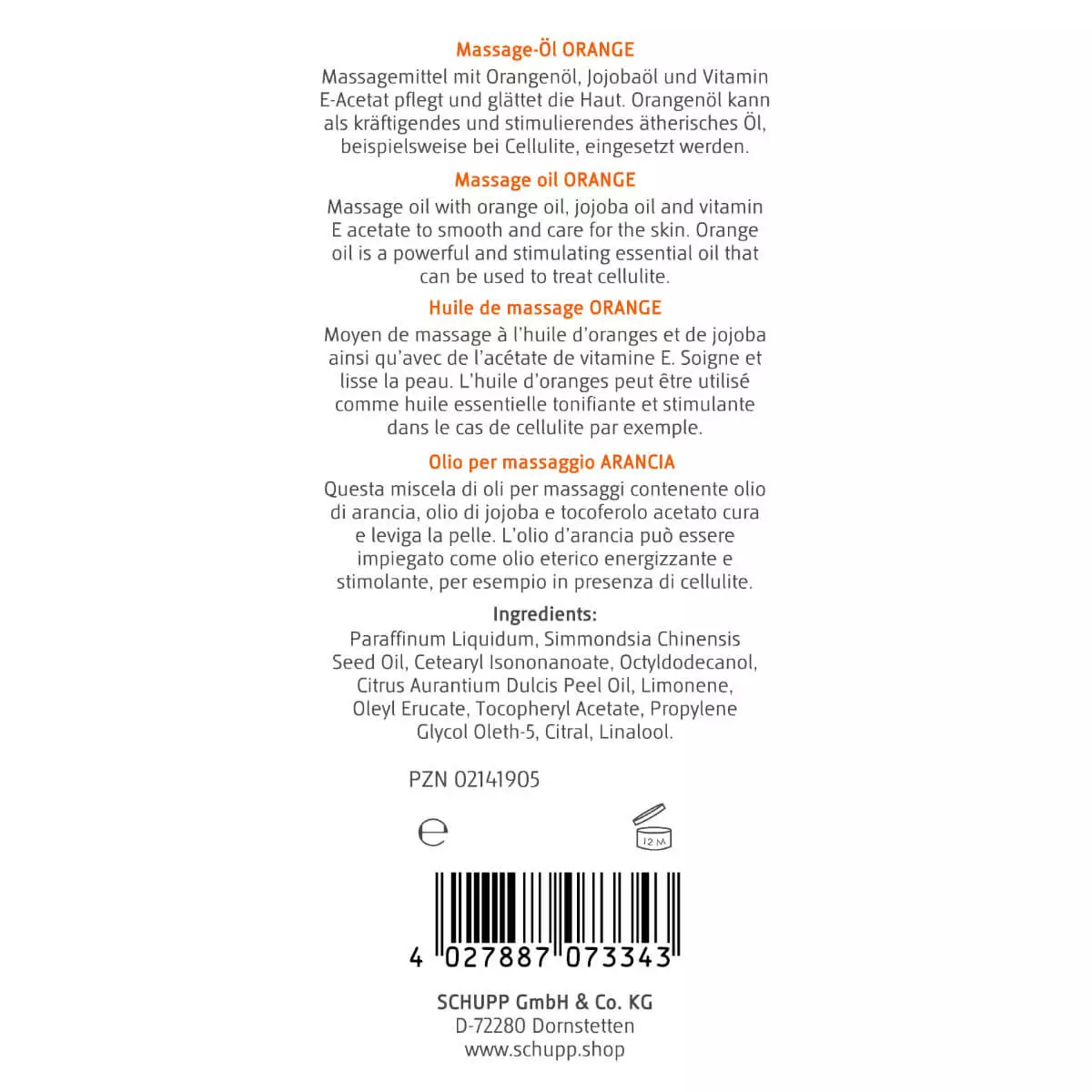  Huile de massage Orange