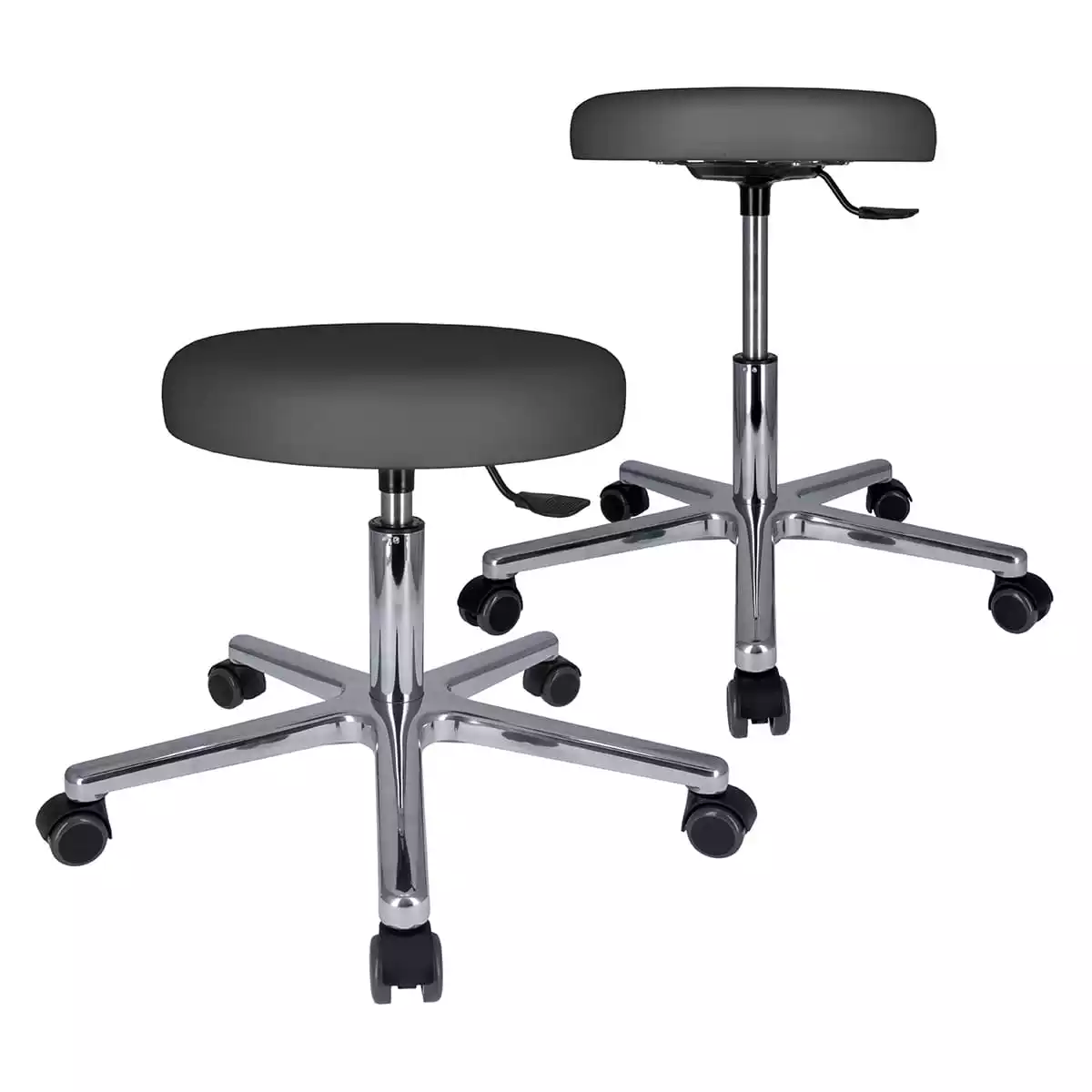 Tabouret à roulettes pivotant avec piétement en aluminium Tabouret à roulettes pivotant avec piétement en aluminium