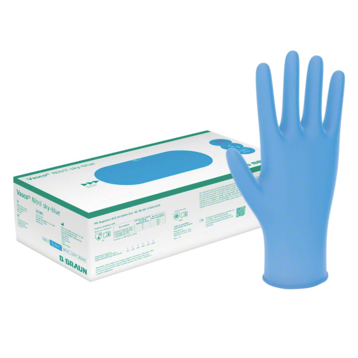 Gants d'examen Vasco Nitril Sky-Blue  Gants d'examen Vasco Nitril Sky-Blue