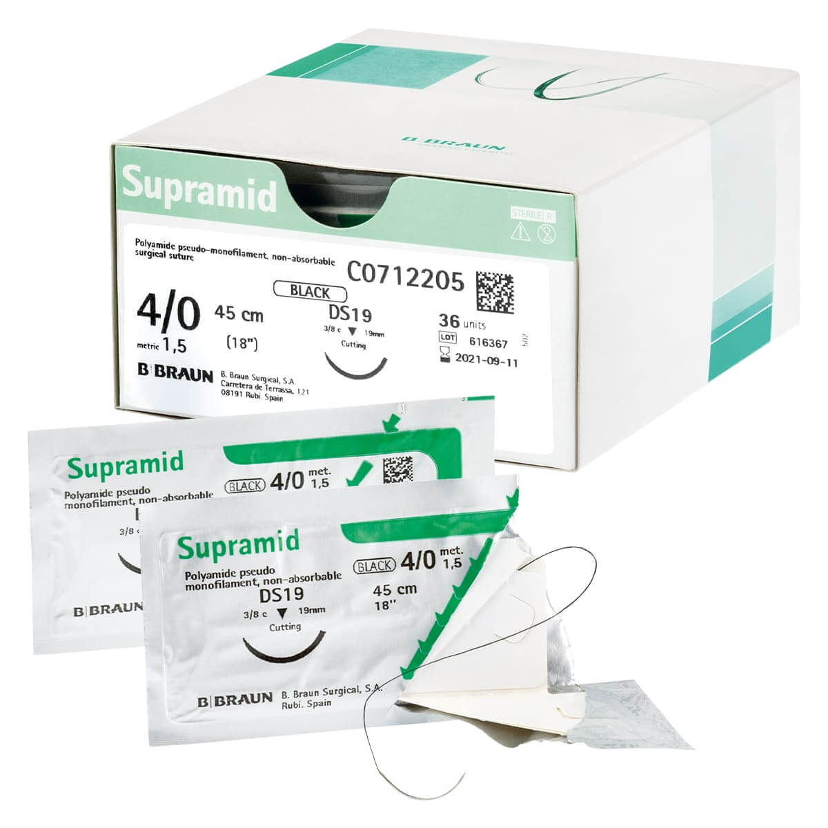 B. Braun Matériel de suture Supramid USP 4/0 (EP 1,5), 45 cm et HS 15 ...